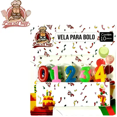 VELA DE ANIVERSARIO NUMEROS COLORS COM 10 PECAS 7,5CM BONS CHEFF