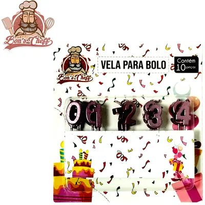 VELA DE ANIVERSARIO NUMEROS ROSA COM 10 PECAS 7,5CM BONS CHEFF