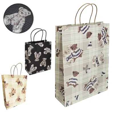 BOLSA SACOLA DE PAPEL PARA PRESENTE URSOS BABY COM GLITTER 42X32X11CM