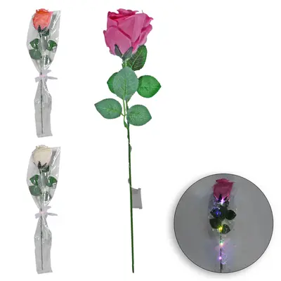 FLOR PERMANENTE BOTAO DE ROSA COM MICRO LED A BATERIA 38CM