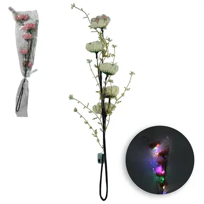 FLOR PERMANENTE COM 5 BOTOES E MICRO LED A BATERIA 50CM