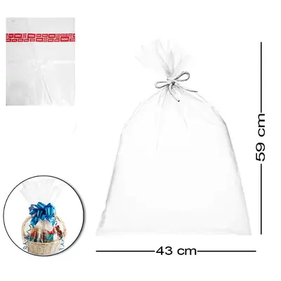 SACO DE PRESENTE TRANSPARENTE COM 50 PECAS 43X59CM