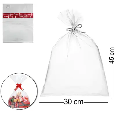 SACO DE PRESENTE TRANSPARENTE COM 50 PECAS 30X45CM