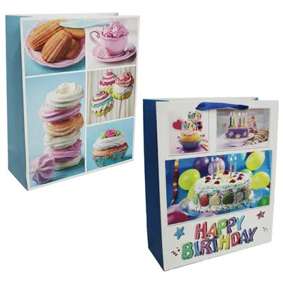 BOLSA SACOLA DE PAPEL PARA PRESENTE LUXO HAPPY BIRTHDAY COM GLITTER 32X26X10CM