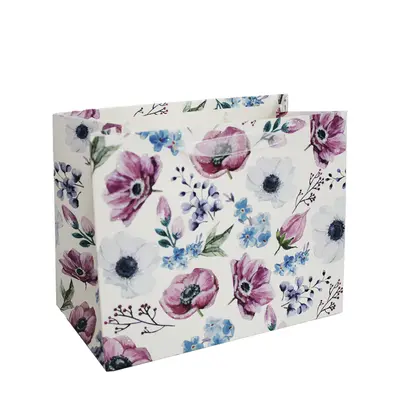 BOLSA SACOLA DE PAPEL PARA PRESENTE LUXO FLORES COM GLITTER 24,5X19,5X13CM