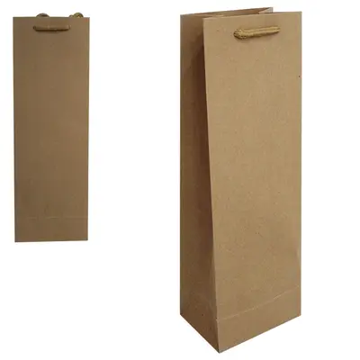 BOLSA SACOLA DE PAPEL KRAFT PARA GARRAFA DE VINHO MARROM 36X12X8,5CM