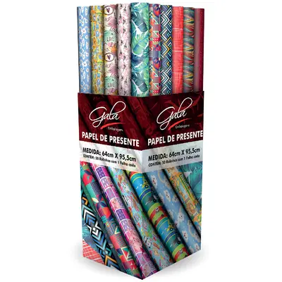 PAPEL DE PRESENTE CASUAL SORTIDOS ROLO COM 1 FOLHA 64X95,5CM