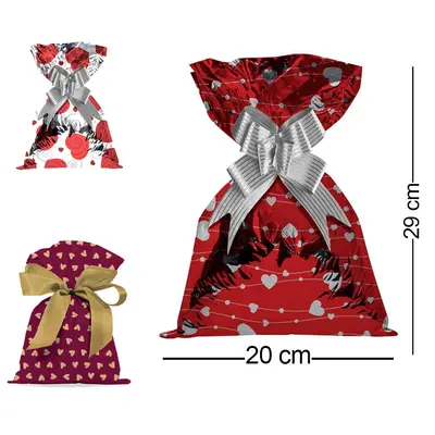 SACO DE PRESENTE ROMANTICO COM 50 PECAS 20X29CM