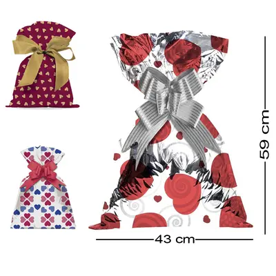 SACO DE PRESENTE ROMANTICO COM 50 PECAS 43X59CM