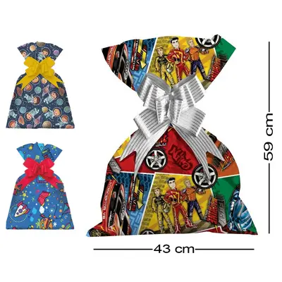 SACO DE PRESENTE INFANTIL MASCULINO COM 50 PECAS 43X59CM