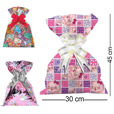 SACO DE PRESENTE INFANTIL FEMININO COM 50 PECAS 30X45CM