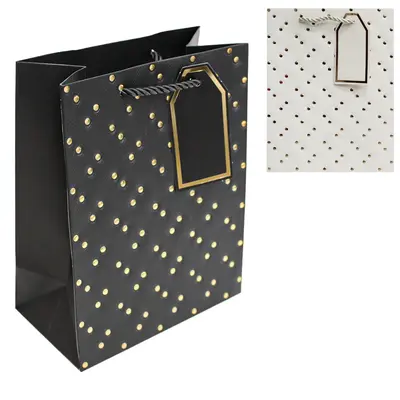 BOLSA SACOLA DE PAPEL PARA PRESENTE LUXO BOLINHAS 23X18X10CM