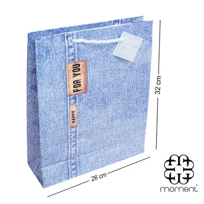 BOLSA SACOLA DE PAPEL PARA PRESENTE JEANS LUXO 32X26X11CM