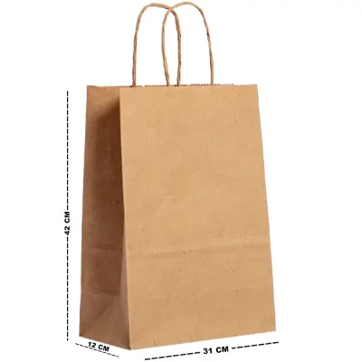 BOLSA SACOLA DE PAPEL PARA PRESENTE KRAFT MARROM 42X31X12CM