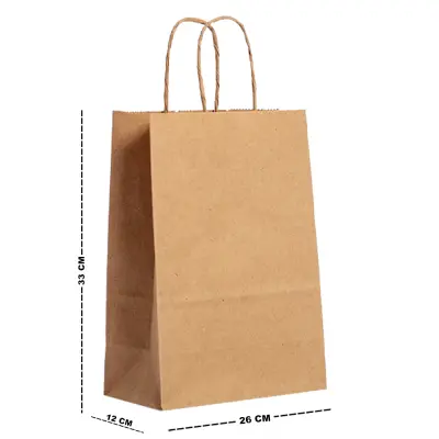 BOLSA SACOLA DE PAPEL PARA PRESENTE KRAFT MARROM 33X26X12CM