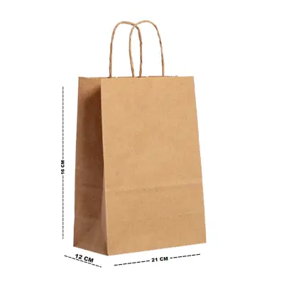 BOLSA SACOLA DE PAPEL PARA PRESENTE KRAFT MARROM 21X16X8CM