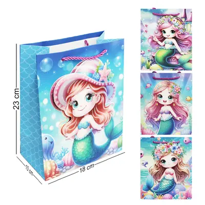 BOLSA SACOLA DE PAPEL PARA PRESENTE COM GLITTER SEREIA 3D 23X18X10CM