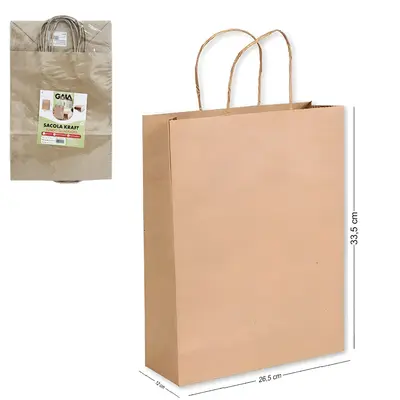BOLSA SACOLA DE PAPEL PARA PRESENTE KRAFT MARROM COM 10 PECAS 33,5X26,5X12CM