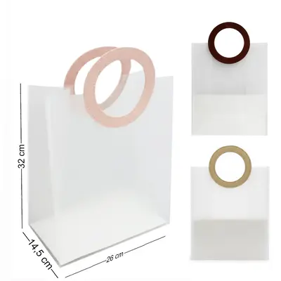 BOLSA SACOLA DE PLASTICO PARA PRESENTE TRANSPARENTE COM ALCA REDONDA 32X26X14,5CM