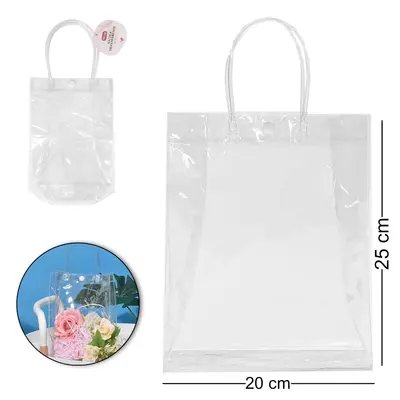 BOLSA SACOLA DE PLASTICO PARA PRESENTE TRANSPARENTE COM BOTAO 25X20X7CM