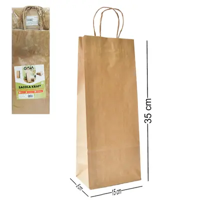 BOLSA SACOLA DE PAPEL KRAFT PARA GARRAFA DE VINHO MARROM COM 10 PECAS 35X15X8CM