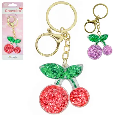 CHAVEIRO DE ACRILICO CEREJA COM GLITTER PAPER