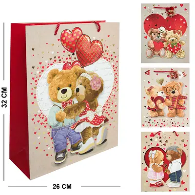 BOLSA SACOLA DE PAPEL PARA PRESENTE LUXO URSO LOVE 32X26X10CM