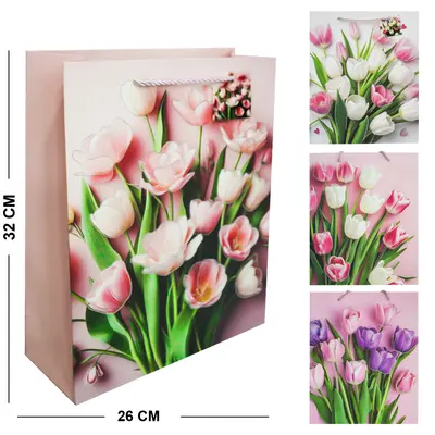 BOLSA SACOLA DE PAPEL PARA PRESENTE LUXO TULIPAS 32X26X10CM