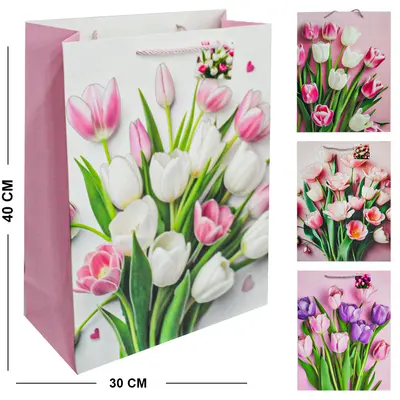 BOLSA SACOLA DE PAPEL PARA PRESENTE LUXO TULIPAS 40X30X12CM