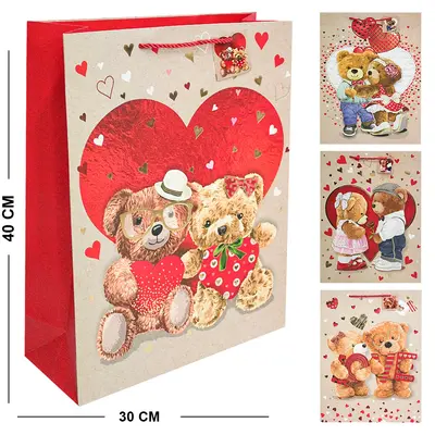 BOLSA SACOLA DE PAPEL PARA PRESENTE LUXO URSO LOVE 40X30X12CM