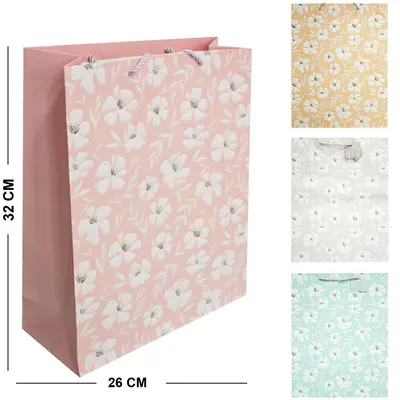 BOLSA SACOLA DE PAPEL PARA PRESENTE LUXO FLORES 32X26X10CM