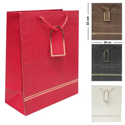 BOLSA SACOLA DE PAPEL PARA PRESENTE LUXO FAIXA GOLD M 32X26X12CM