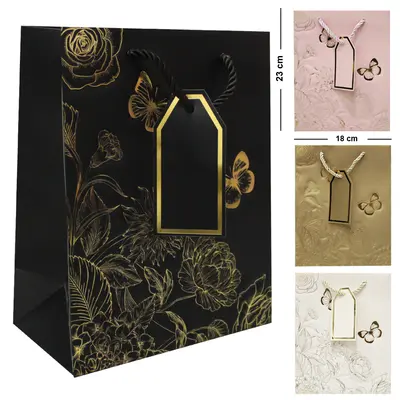 BOLSA SACOLA DE PAPEL PARA PRESENTE LUXO FLORAL P 23X18X10CM