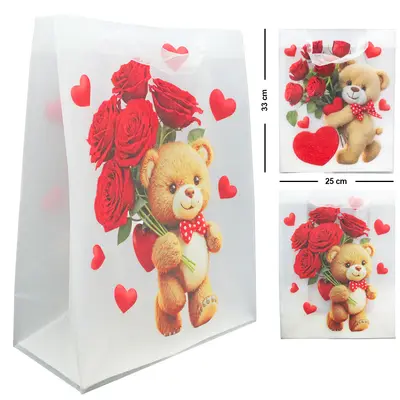 BOLSA SACOLA DE PLASTICO PARA PRESENTE URSO G 33X25X12CM
