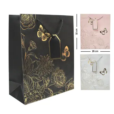 BOLSA SACOLA DE PAPEL PARA PRESENTE LUXO FLORAL M 32X26X12CM