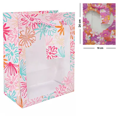 BOLSA SACOLA DE PAPEL PARA PRESENTE LUXO FLORAL COMO GLITTER E VISOR P 23X18X10CM