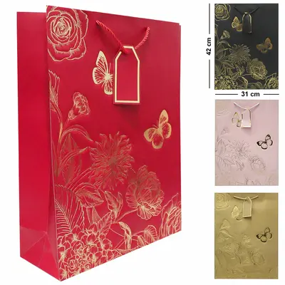 BOLSA SACOLA DE PAPEL PARA PRESENTE LUXO FLORAL G 42X31X12CM