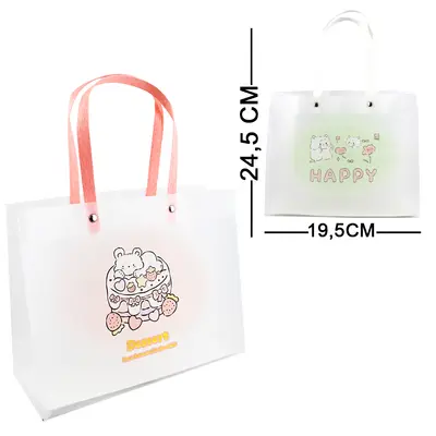 BOLSA SACOLA DE PLASTICO PARA PRESENTE TRANSPARENTE 24,5X19,5X9,5CM