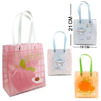 BOLSA SACOLA DE PLASTICO PARA PRESENTE TRANSPARENTE 21X19X9CM