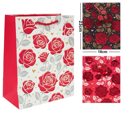 BOLSA SACOLA DE PAPEL PARA PRESENTE LUXO FLORES VM P 23X18X10CM