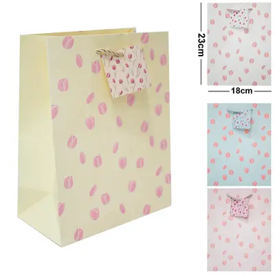 BOLSA SACOLA DE PAPEL PARA PRESENTE LUXO FLORES TULIPAS P 23X18X10CM