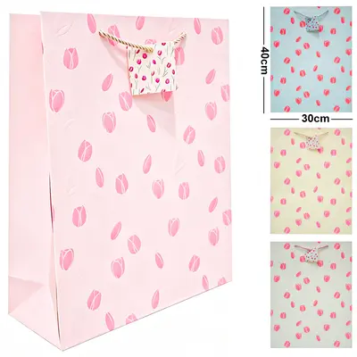 BOLSA SACOLA DE PAPEL PARA PRESENTE LUXO FLORES TULIPAS G 40X30X12CM