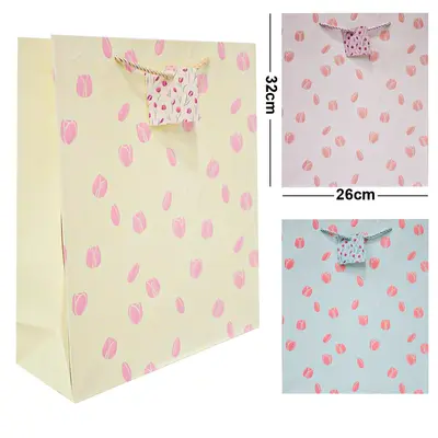 BOLSA SACOLA DE PAPEL PARA PRESENTE LUXO FLORES TULIPAS M 32X26X10CM