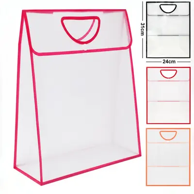 BOLSA SACOLA DE PLASTICO PARA PRESENTE TRANSPARENTE COM BOTAO 31X24X12,5CM