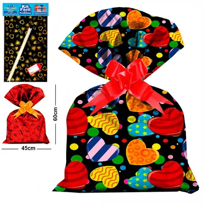 KIT FACIL COM SACO DE PRESENTE FEMININO 45X60CM + FITA LACO E TAG DE / PARA