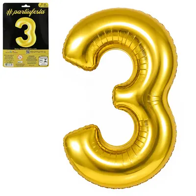 BALAO / BEXIGA NUMERO 3 METALIZADO DOURADO 16'' 40CM