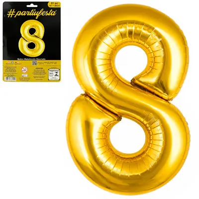 BALAO / BEXIGA NUMERO 8 METALIZADO DOURADO 16'' 40CM