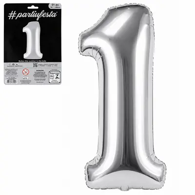 BALAO / BEXIGA NUMERO 1 METALIZADO PRATA 16'' 40CM
