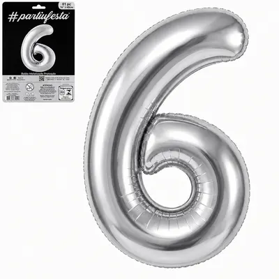BALAO / BEXIGA NUMERO 6 METALIZADO PRATA 16'' 40CM