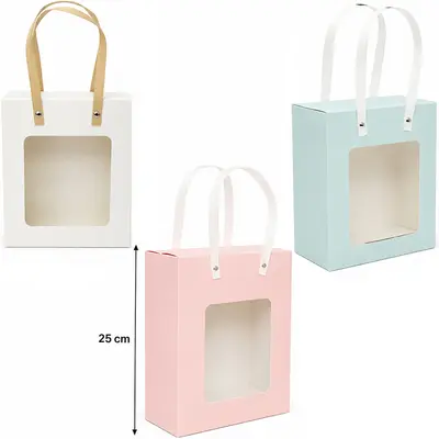 BOLSA SACOLA DE PAPEL PARA PRESENTE LUXO COM VISOR G 25X21X9CM